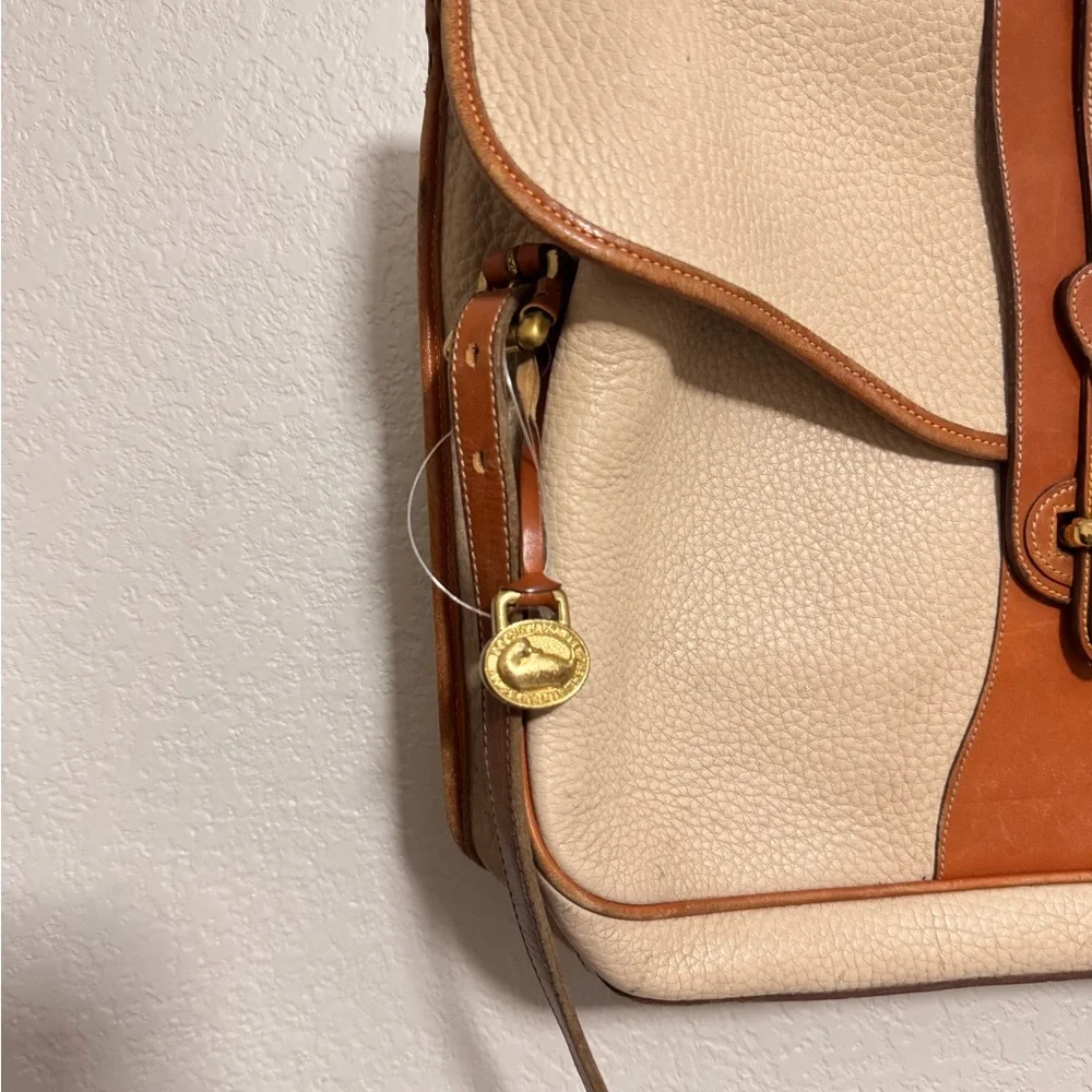 Dooney & Bourke Beige and Brown Leather Briefcase Shoulder Bag